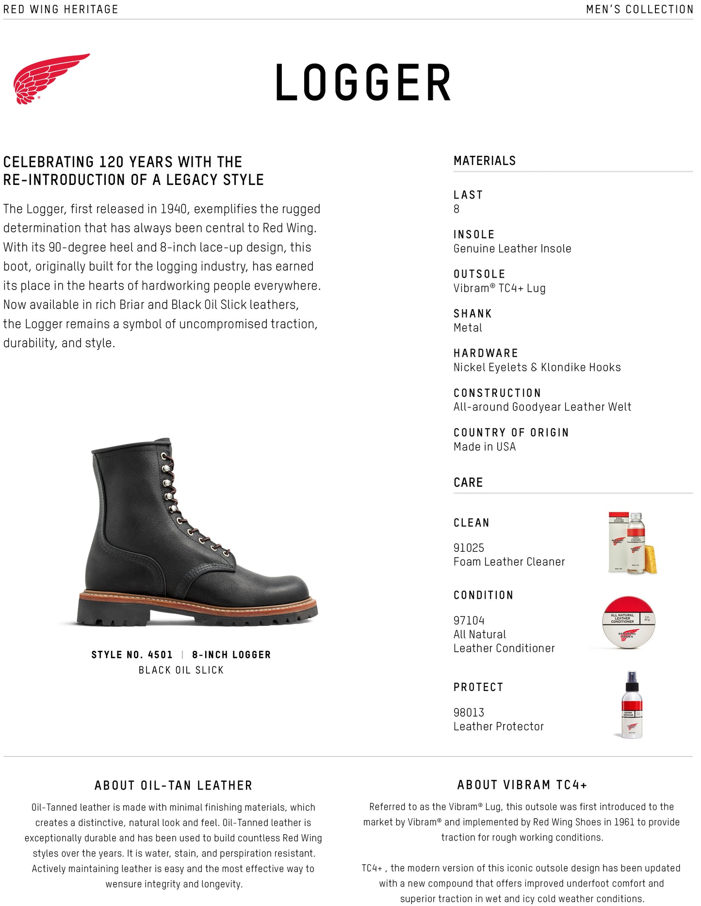 Red Wing Shoes Logger 4501 Black Oil Slick Vibram TC4+